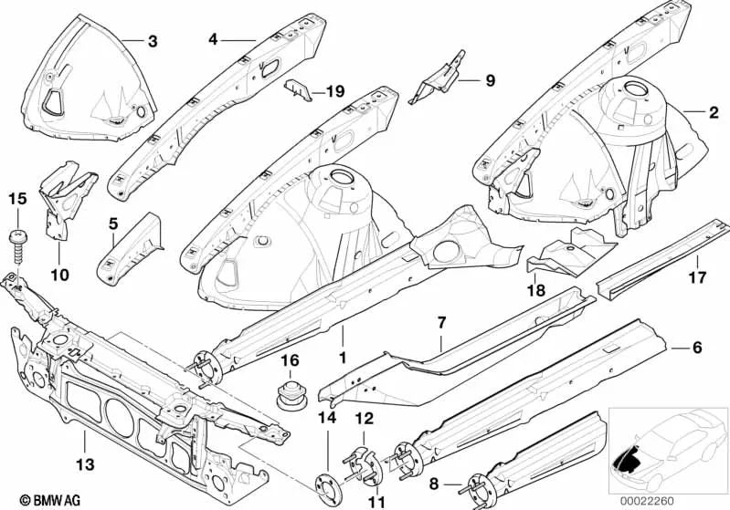 Rechte Vorderradunterkunft für BMW 5 E39 -Serie (OEM 41148222126). Original BMW.