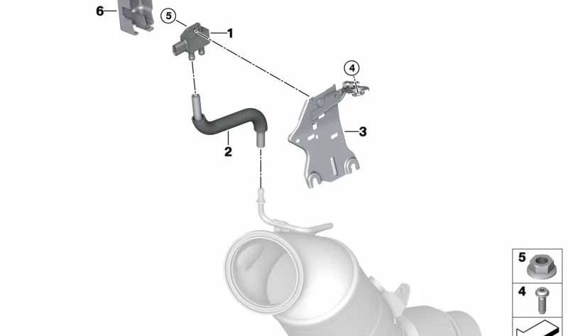 Soporte sensor de filtro de partículas gasolina OEM 13628682741 para BMW G20, G30, G30N, G38, G01, G01N, G22N, G26N. Original BMW.