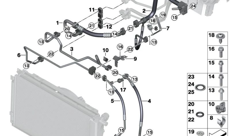Tubería de aire acondicionado delantera OEM 64539291281 para BMW i3 I01, I01N. Compatible con sistema R134a. Repuesto original BMW.