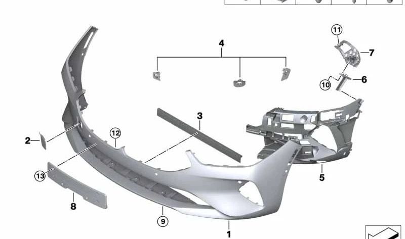 Paragolpes delantero imprimado con sensor PDC OEM 51117946645 para BMW Serie 8 G14, G15. Original BMW.