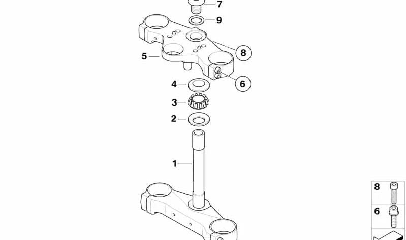 Puente horquilla superior delantero OEM 31427689699 para motos BMW HP2 Enduro, HP2 Megamoto. Original BMW Motorrad.