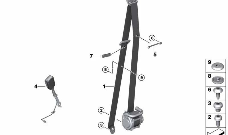 Cinturón de seguridad delantero izquierdo OEM 72118076143 para BMW F93, G16. Original BMW.