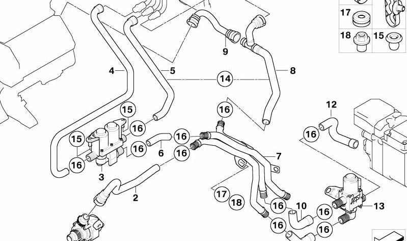 Manguera de retorno calefacción OEM 64218385149 para BMW E65. Original BMW.
