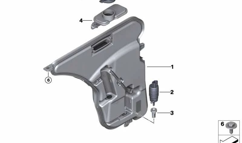 Depósito limpiaparabrisas OEM 61669478625 para BMW F91, F92, F93, G14, G15, G16. Original BMW.