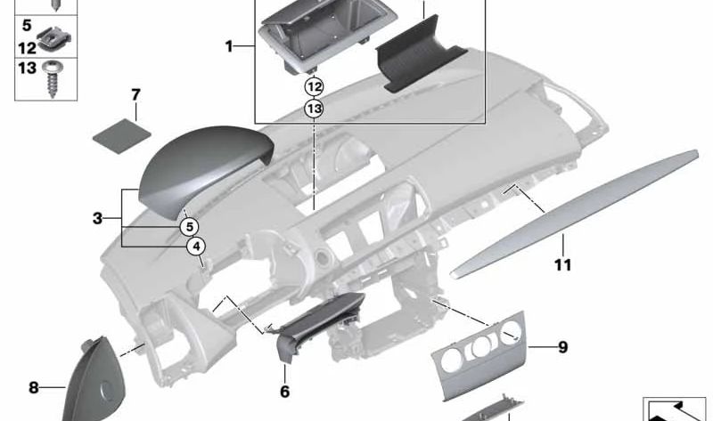 Embellecedor salpicadero OEM 51456989722 para BMW E81, E82, E87, E88. Pieza original BMW.