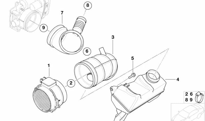 Manguera de admisión OEM 13547505836 para BMW E46, E39, E60, E83, E85, E86. Original BMW.