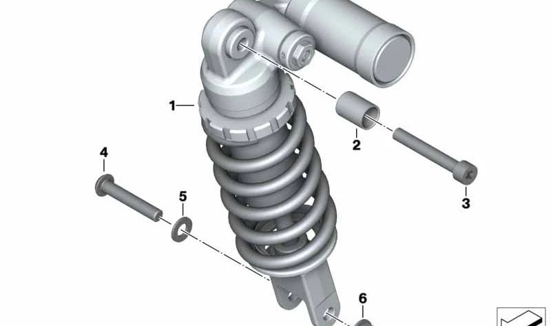 Amortiguador trasero OEM 33548545859 para motos BMW S 1000 R (K47, 2013–2020). Original BMW Motorrad.
