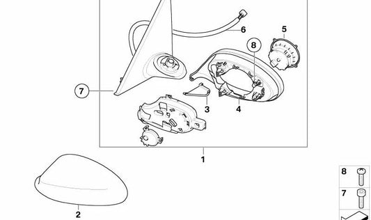 Heizung rechts Retrovisor mit Speicher OEM 51167176198 für BMW E92 und E93. Helle schwarze Farbe. Original BMW.