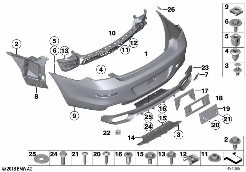 Imprimir revestimento do para -choque traseiro para BMW F06, F12, F13 (OEM 51127261575). BMW original.