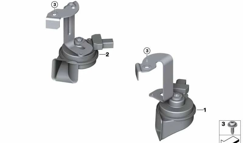 Claxon tono bajo OEM 61337933223 para BMW F40. Recambio original BMW.