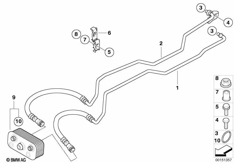 Transmission Oil Cooler Return Line for BMW X3 E83N (OEM 17223452398). Original BMW