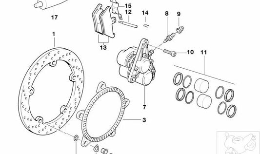 Muelle silla de freno izquierdo OEM 34112338247 para motos BMW K1200R, K1300R, K1600GT, K1600GTL... y más. Original BMW Motorrad.