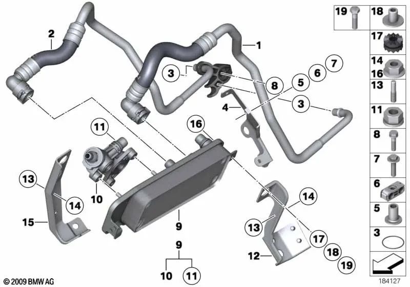 Oil Cooler Return Pipe for BMW F01, F02 (OEM 17227584008). Original BMW