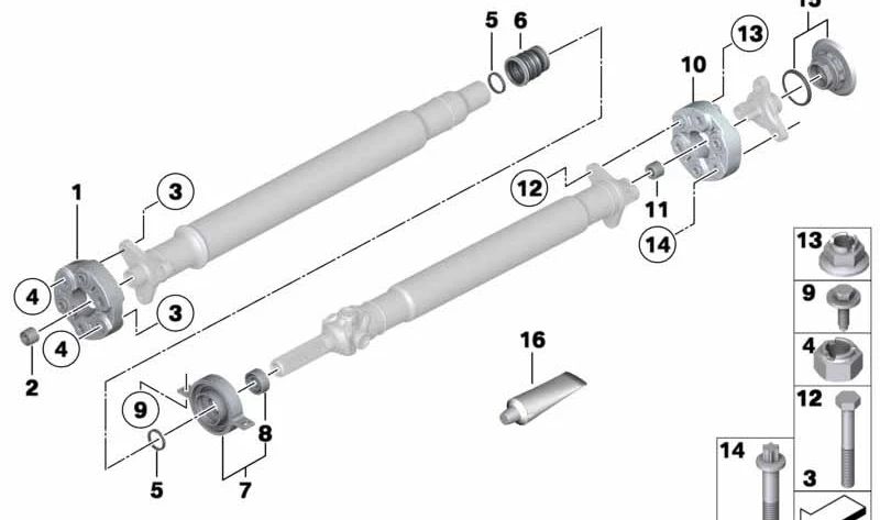 Soporte central del eje de transmisión en aluminio OEM 26127558745 para BMW F25, F26, E70, F15, E71, E72, F16. Original BMW.