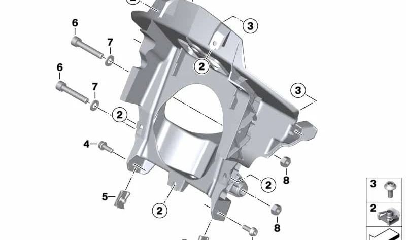 Soporte de revestimiento frontal OEM 46638560403 para moto BMW G 310 GS (K02, 08/2016–09/2020). Original BMW Motorrad.