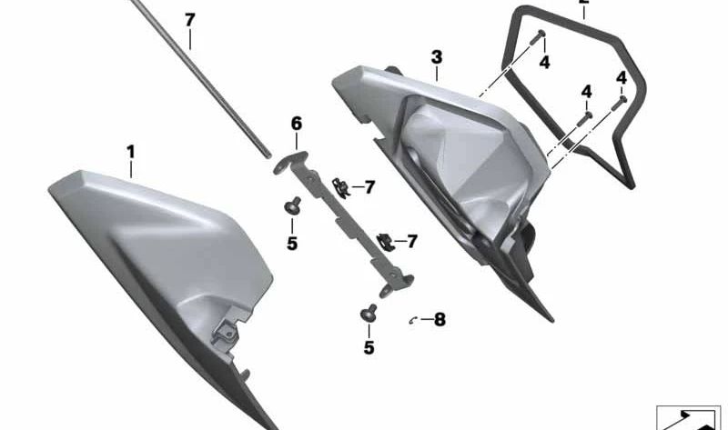 Tapa portaobjetos derecha OEM 46637725004 para motos BMW C 600 Sport, C 650 Sport. Original BMW Motorrad.