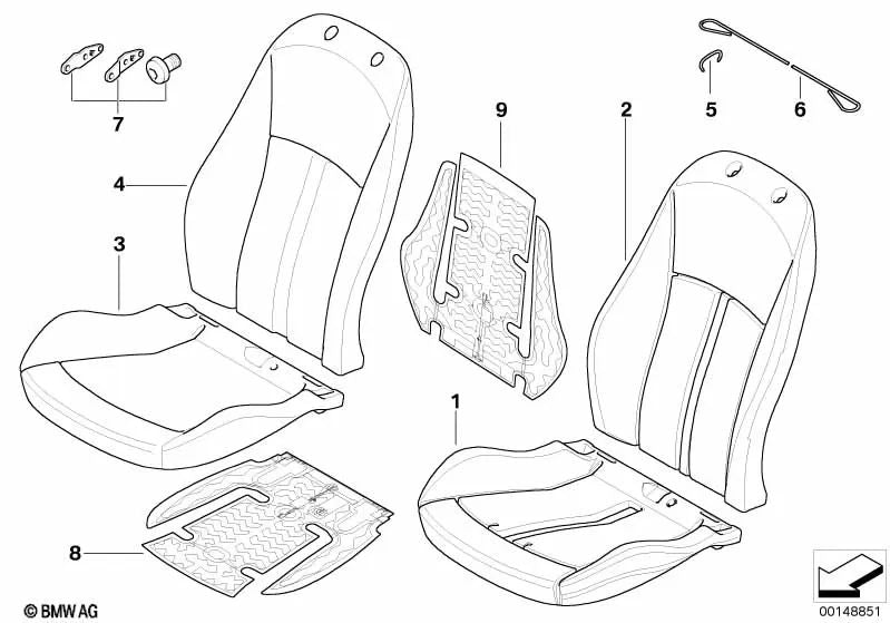 Funda de asiento de tela derecha para BMW Z4 E85 (OEM 52107126362). Original BMW