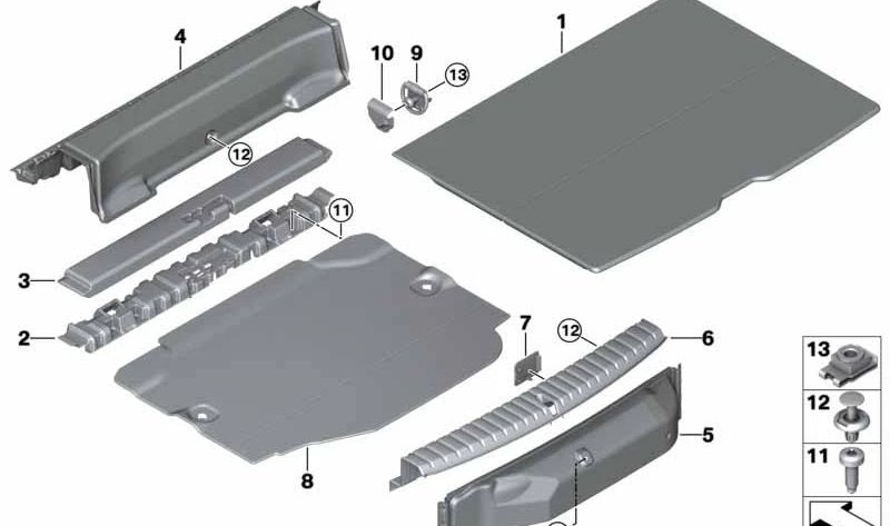 Cubierta travesaño del maletero OEM 51477448211 para BMW F40 y F70. Pieza original BMW.