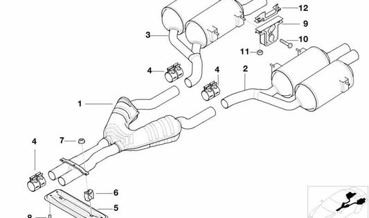 Silencioso intermedio OEM 18101406814 para BMW E39 M5. Compatible con modelos E39 M5 DE91 y DE92 (motor S62, cambio manual, propulsión trasera, años 1998–2003). Original BMW.