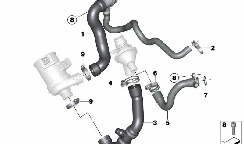 Tubería de refrigerante OEM 11537639999 para BMW E84. Original BMW.