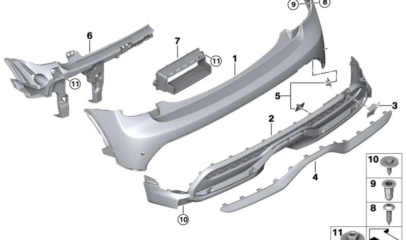 Guía lateral derecha parachoques OEM 51119450586 para MINI F55 Cooper, Cooper D, Cooper S, Cooper SD, One. Original MINI.