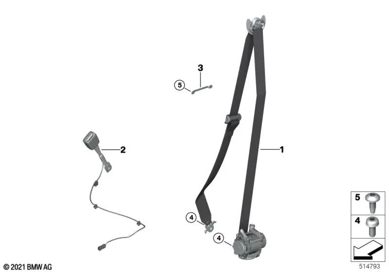 Cinturón de seguridad delantero derecho I-BLUE OEM 72117911594 para BMW iX I20 M60, iX xDrive50, xDrive40. Original BMW.