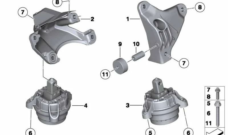 Soporte de motor izquierdo OEM 22116775917 para BMW F10, F11. Original BMW.