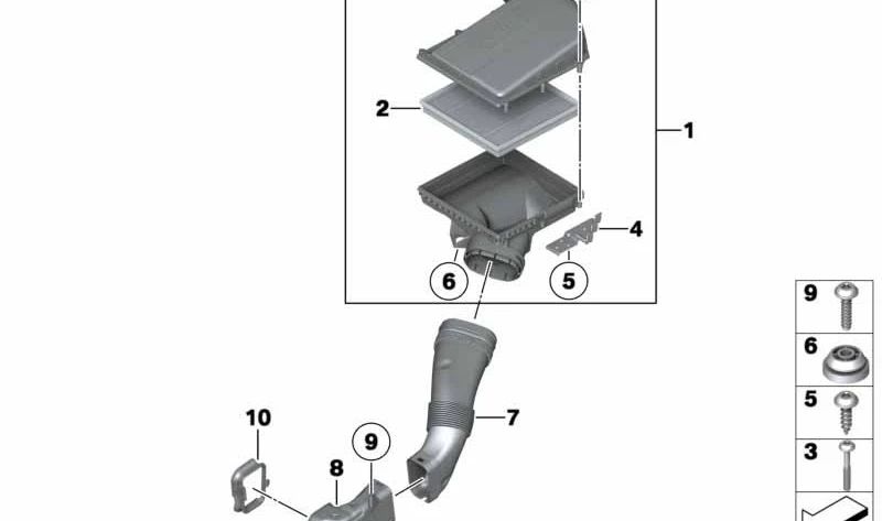Conducto de aire OEM 13717582310 para BMW F07, F10, F11, F06, F12, F13, F01, F02. Compatible con motores N55 en versiones 535i, 535Li y xDrive. Original BMW.