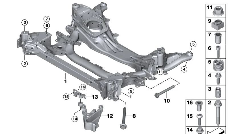 Suporte frontal do eixo OEM 3110841117 para BMW G42, G22, G23. BMW original.