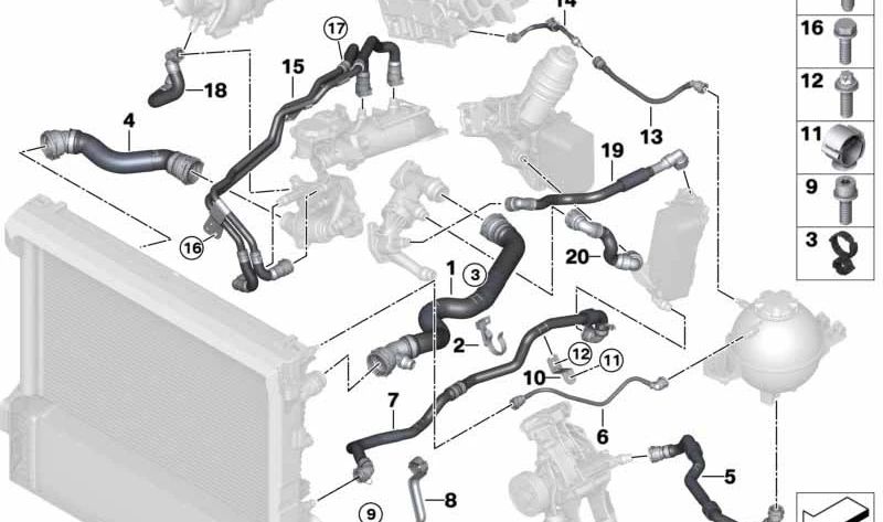 Manguera del vaso de expansión OEM 17128577058 para BMW X3 G01, G01N y X4 G02, G02N. Repuesto original BMW.