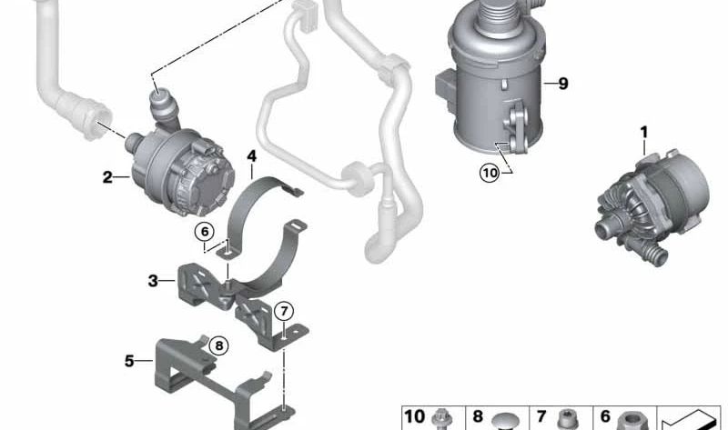 Bomba auxiliar de refrigerante OEM 11518600442 para BMW F21, F22, F23, F30, F31, F34, F80, F32, F33, F36, F82, F83, G30, G32, I12, I15. Original BMW.
