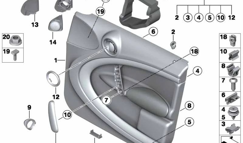 Guarnecido puerta delantera izquierda sin decoración OEM 51419808601 para MINI Countryman R60 (2010-2016). Original MINI.