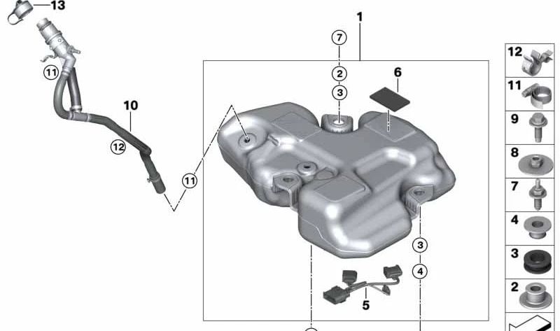 OEM tube support 13907506771 for BMW E60, E60N, E61, F07, F07N, F10, F10N, F11, F11N, F06, F06N, F12, F12N, F13, F13N, F01, F01N, F02, F02N, F04, E83, E83, E83N, F25, F15, E71, E72, F16. BMW original.