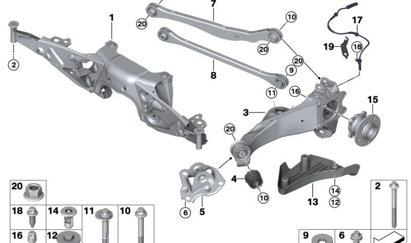Brazo transversal superior trasero OEM 33326884693 para MINI F56, F55, F54, F57, F60 y BMW F45, F46, F48... y más. Original BMW y MINI.