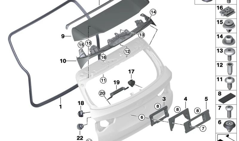 Amortiguador portón trasero OEM 51249851954 para BMW G08. Original BMW.