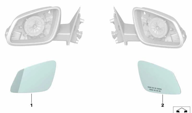 Cristal retrovisor derecho calefactable convexo OEM 51167377976 para BMW F20, F21, F22, F23, F45, F46, F48. Original BMW.