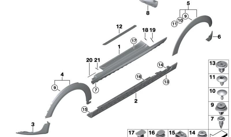 Embellecedor paso de rueda delantero derecho OEM 51777387890 para MINI F56 (todos los Cooper y Cooper S, incluidos JCW) y F57 (todos los Cooper y Cooper S, incluidos JCW). Original MINI.