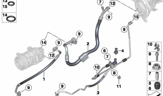 Tubo de aspiración del evaporador al compresor OEM 64536809242 para BMW F20, F21, F22, F30, F31, F32, F33, F34, F36. Pieza original BMW. Ideal para sistema de aire acondicionado R1234yf.