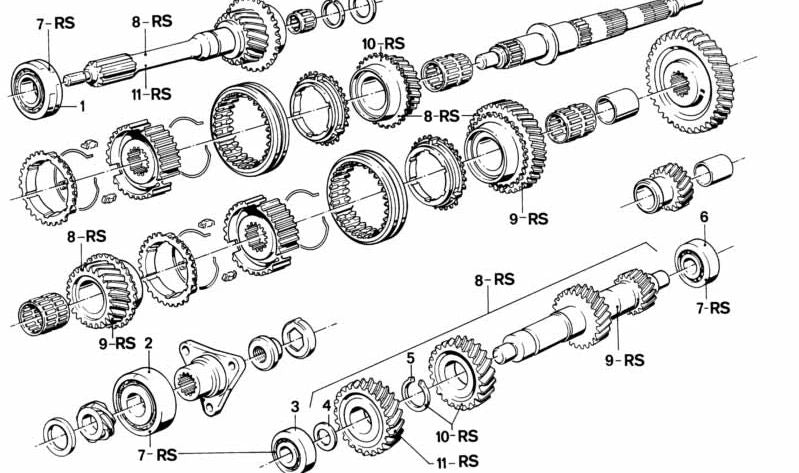 Rodamiento de rodillos OEM 23121206954 para BMW E21, E30, E12, E28. Compatible con cajas de cambio Getrag 242. Repuesto original BMW.