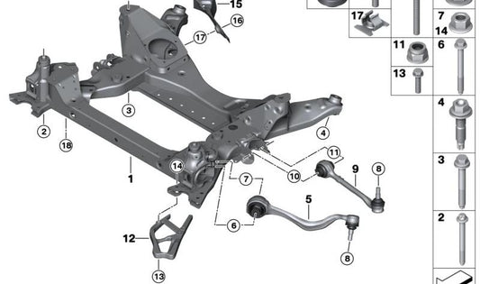 Soporte delantero eje OEM 31106891256 para BMW G01 (X3) y G02 (X4) todos los modelos compatibles. Repuesto original BMW.