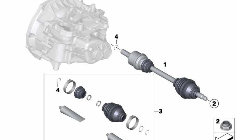 Árbol de salida izquierdo OEM 31608605469 para MINI R56, R56 LCI, Clubman R55, Cabrio R57, Coupé R58, Roadster R59... y más. Original MINI.