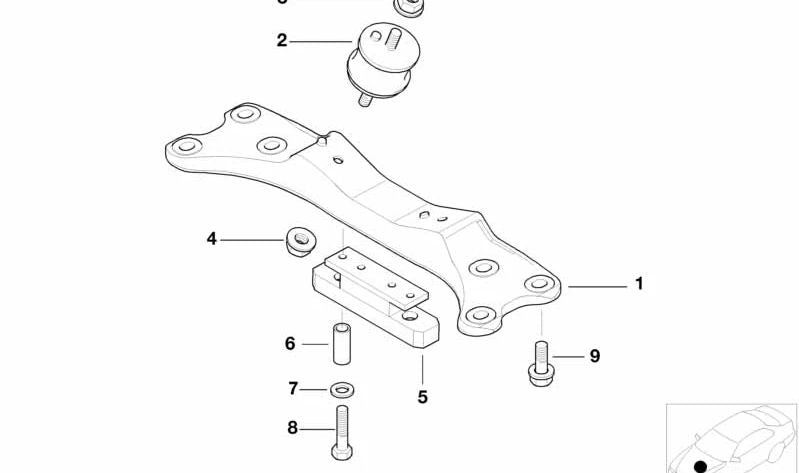 Soporte de caja de cambios OEM 24701141545 para BMW E38. Repuesto original BMW.