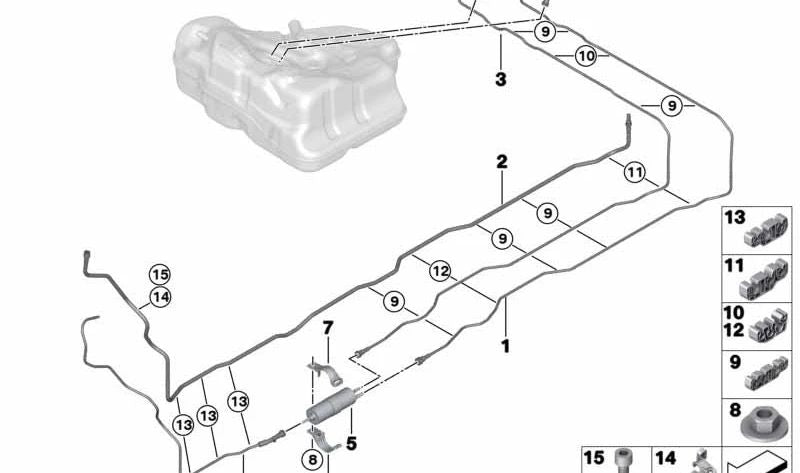 Soggetto clip Triple OEM Tubi 16127229788 per BMW F07, F07N, F10, F10n, F11, F11n, F18, F18n, F06, F06N, F12, F12N, F13, F13N. BMW originale.