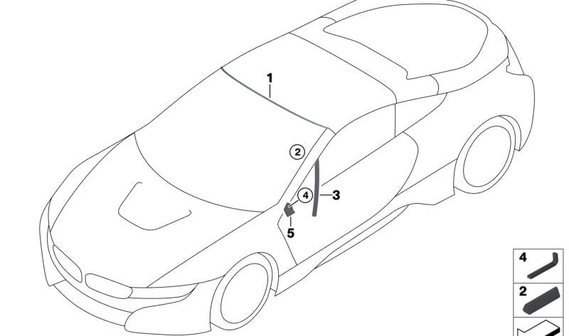 Guía de cristal puerta delantera derecha OEM 51007457818 para BMW i5 (I15). Original BMW.