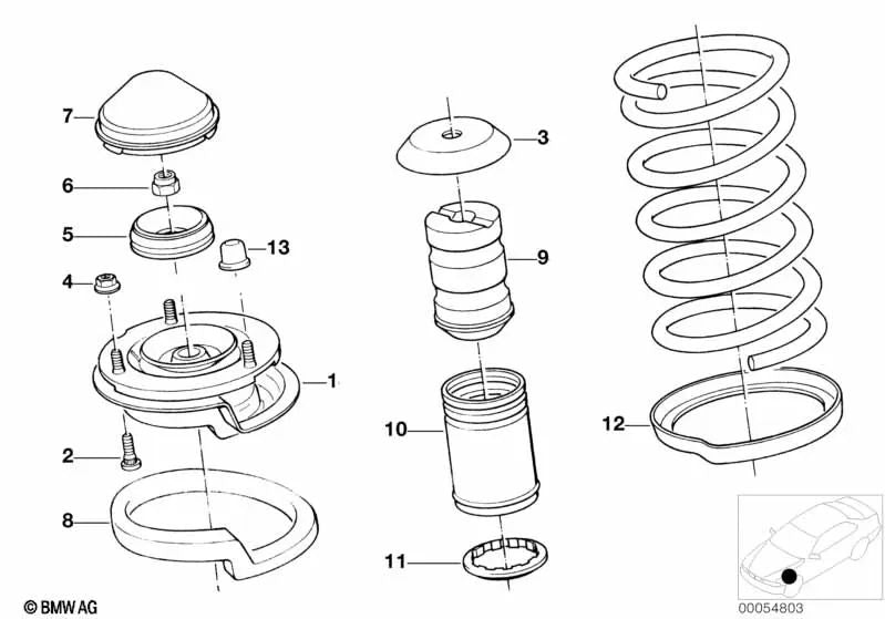 Federunterlage arriba para BMW Serie 3 E36, Serie 5 E34 (OEM 31331134036). Original BMW