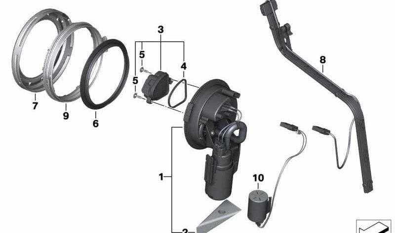 Bomba de combustible trasera OEM 16148547989 para motos BMW R nineT, R 1200 R... y más. Original BMW Motorrad.