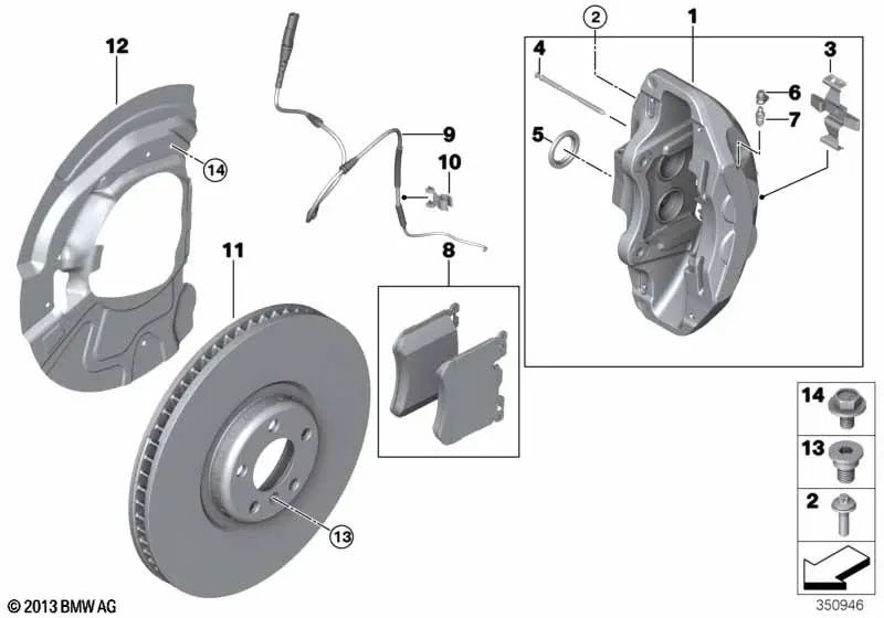 Right brake caliper housing for BMW X5 E70, F15, X6 E71, F16 (OEM 34117847242). Original BMW.
