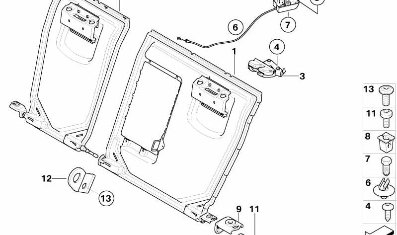 Estructura respaldo asiento izquierdo OEM 52208043184 para BMW E92 M3 {KG91, KG92, WD91, WD92}. Original BMW.