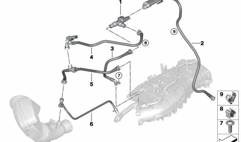Tubo de ventilación del depósito con resonador OEM 13908613138 para BMW F30. Original BMW.
