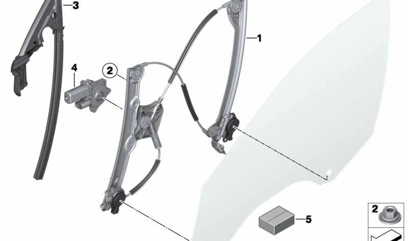 Elevalunas sin motor delantero izquierdo OEM 51337268797 para BMW F06, F12, F13. Original BMW.